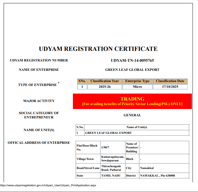 Udyam Certificate Preview