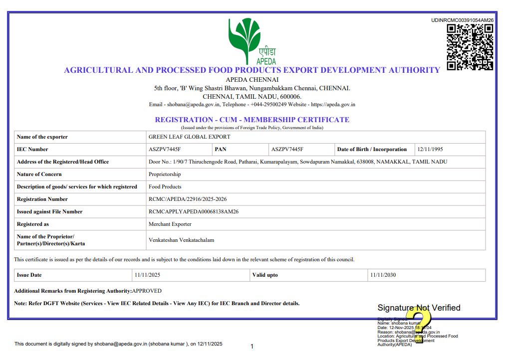 APEDA Certificate Preview